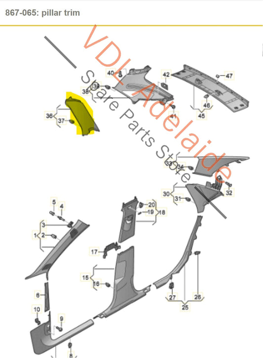 8W9867288BV48 Audi A4 S4 B9 Wagon Right C-Pillar Interior Trim 8W9867288B V48