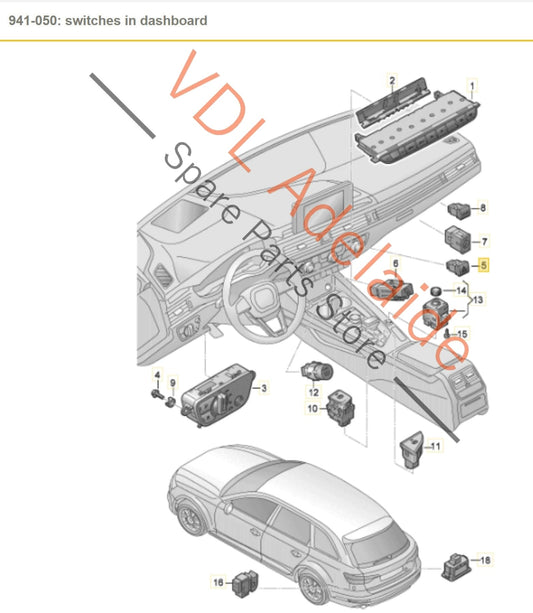 8W0941509A5PR Audi A4 S4 B9 Emergency Hazard Light Switch Button for Dash 8W0941509A 5PR