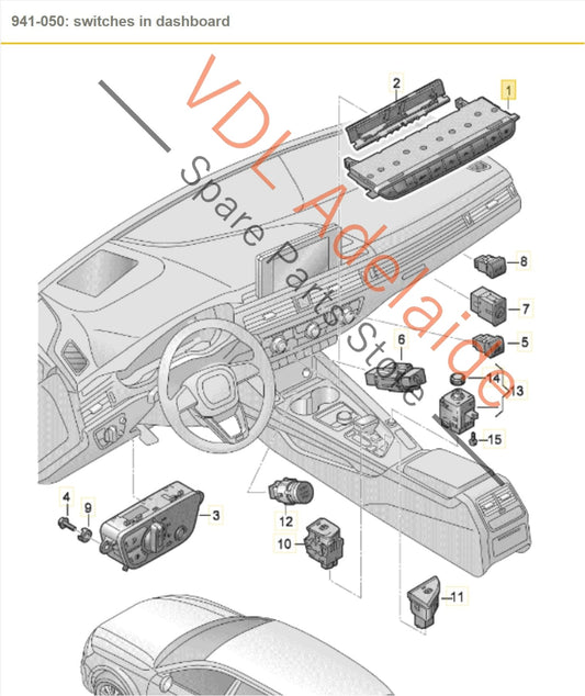8W0925301BC5PR Audi A4 S4 B9 Centre Dash Multiple Switch for Drive Select & Screen 8W0925301BC 5PR