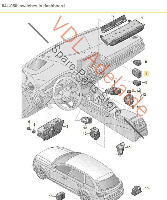 5Q0919237WGI Audi A4 S4 B9 Key Lock Switch for Disabling Passenger Side Airbag 5Q0919237 WGI