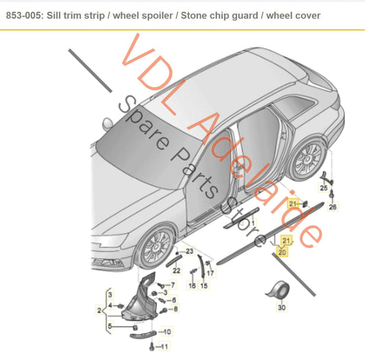 8W0853931 Audi A4 S4 B9 Left Side Skirt Exterior Molding Stone Guard for Sil Rocker Panel 8W0853931