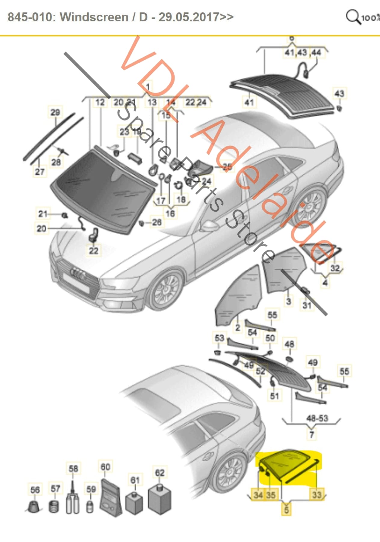 8W9845298BDNVB 8W9845298T Audi A4 B9 Avant Right Rear Quarter Window Heat Insulating Glass 8W9845298BD NVB