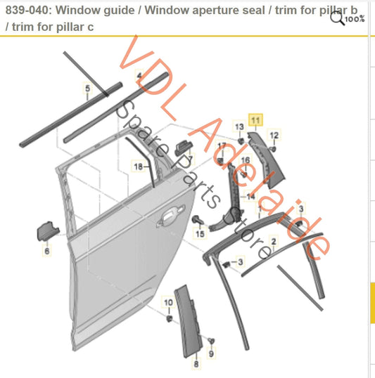 8W9839903A5FQ 8W9839903 Audi A4 S4 B9 Rear Left Door C Pillar Exterior Gloss Black Molding Trim 8W9839903A 5FQ