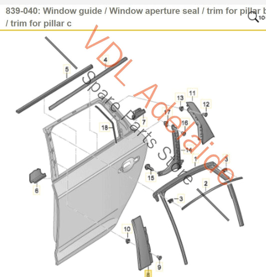 8W0839901A5FQ 8W0839901 Audi A4 S4 B9 Rear Left Door B Pillar Exterior Gloss Black Molding Trim 8W0839901A 5FQ