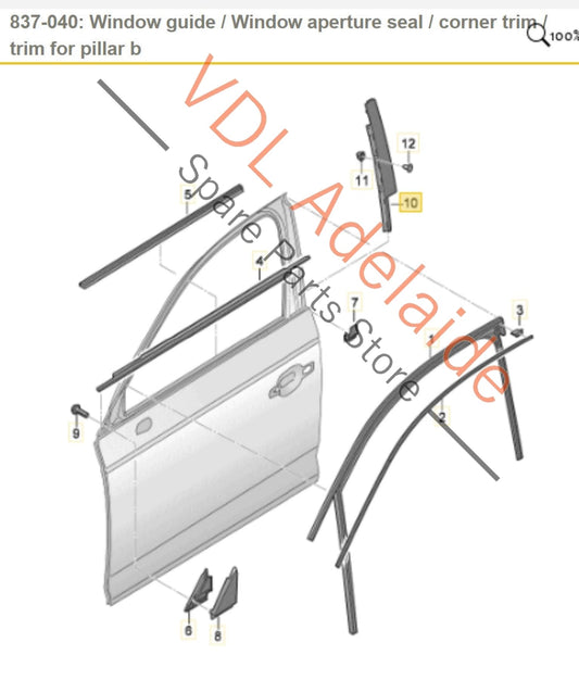 8W0839902A5FQ 8W0839902 Audi A4 S4 B9 Front Right Door B Pillar Exterior Gloss Black Molding Trim 8W0839902A 5FQ