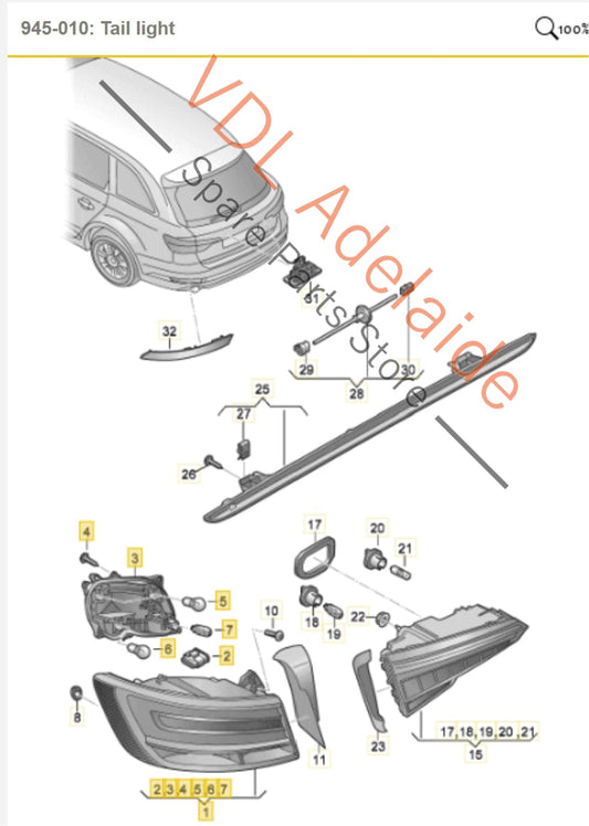 8W9945091C Audi A4 S4 RS4 B9 Avant Wagon Rear Left Outer LED Tail Light Taillight 8W9945091C