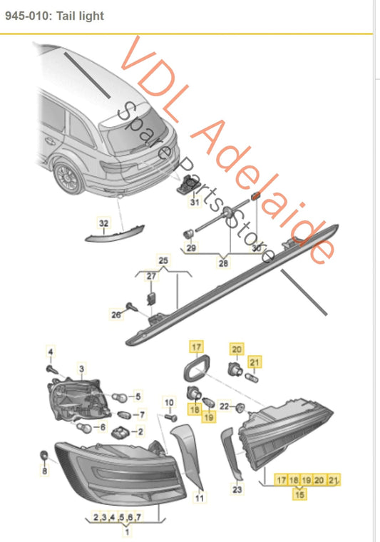 8W9945093E Audi A4 S4 RS4 B9 Avant Wagon Rear Left Inner LED Tail Light Taillight 8W9945093E