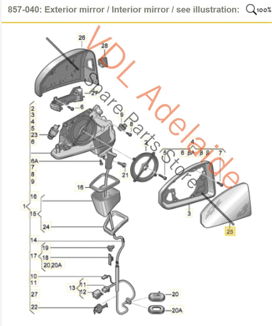 8W0857535D Audi A4 S4 RS4 B9 Left Exterior Mirror Glass 8W0857535D