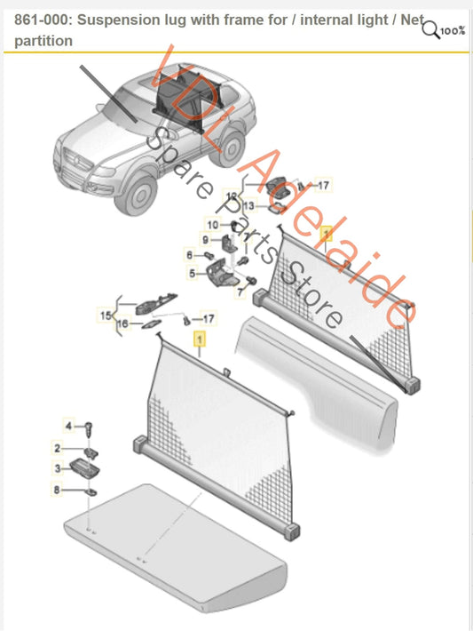 7L6861691D6P6 7L6861691D  VW Touareg 7L Rear Cargo Net Partition for 2nd or 3rd Row Position 7L6861691D 6P6