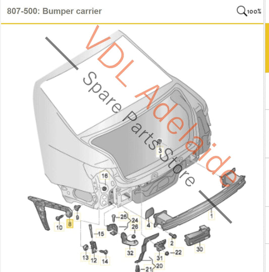 8W9807454 Audi A4 S4 Rear Right Bumper Side Guide Retaining Bracket 8W9807454