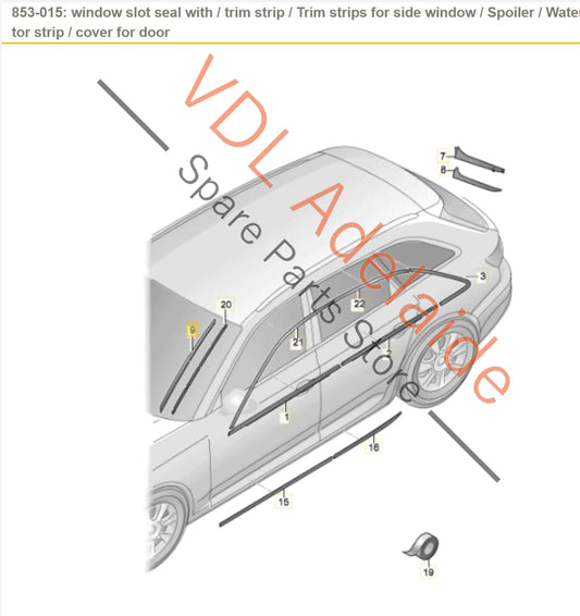 8W0854327C Audi A4 S4 RS4 Front Windscreen Water Deflector Strip Rubber Molding Left 8W0854327C 9B9