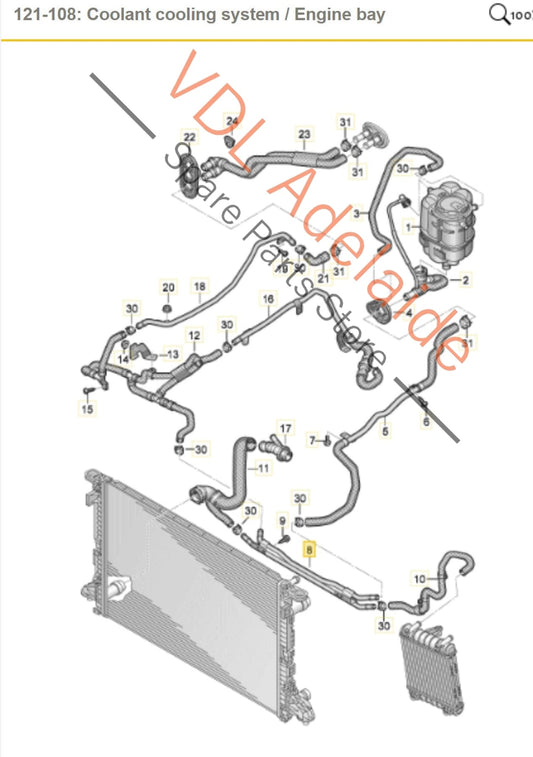 8W2121070 Audi S4 TFSI B9 3.0L Petrol V6 Water Coolant Hose Pipe 8W2121070