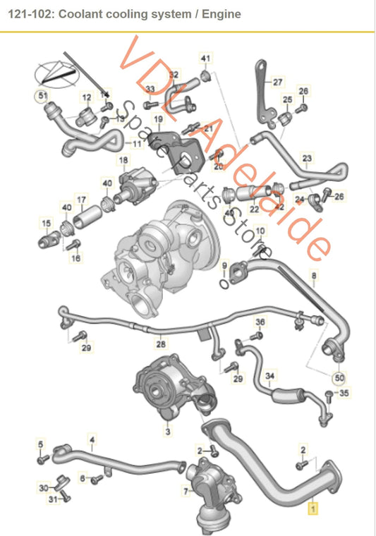 06M121481L Audi S4 TFSI B9 3.0L Petrol V6 Water Coolant Hose Pipe 06M121481L