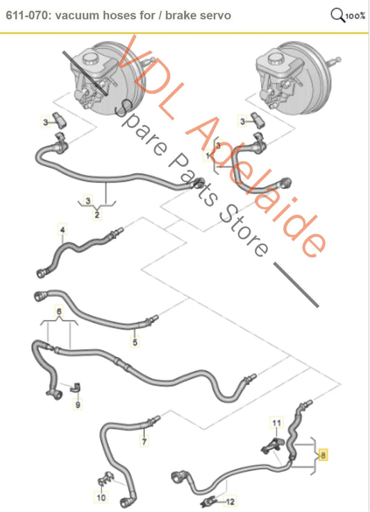 8W0611931BG Audi A4 S4 Brake Vacuum Hose Pipe 8W0611931BG for 3.0L Engine