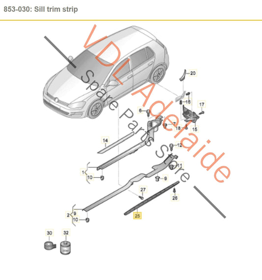 5G6853860B9B9    VW Golf MK7 Right Side Sill Trim Molding Sideskirt Side Skirt 5G6853860B 9B9