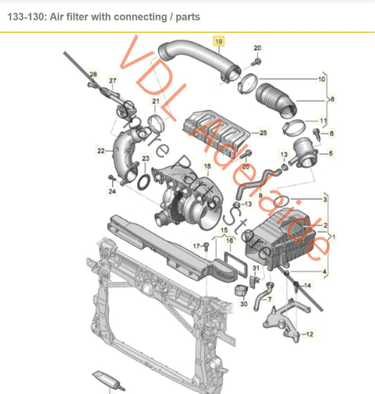 07K129665E Audi RS3 RSQ3 F3 Air Filter Inlet Pipe 07K129665E