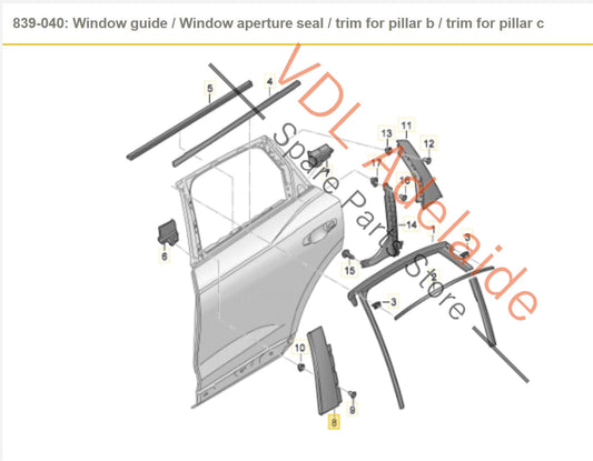 83A839901A 83A839901B Audi RSQ3 Q3 F3 Rear Left Door Exterior B Pillar Trim Molding Gloss Black 83A839901A