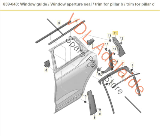 83A839903A 83A839903B Audi RSQ3 Q3 F3 Rear Left Door Exterior C Pillar Trim Molding Gloss Black 83A839903A