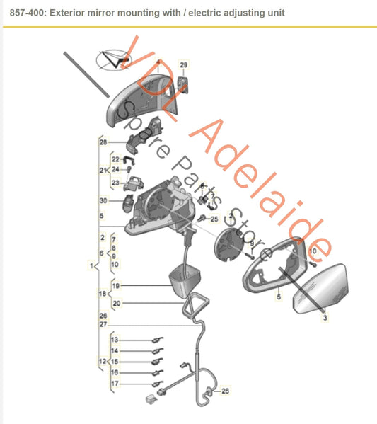83C857410J9B9 81A857536H 81A857528AGRU Audi Q3 RSQ3 F3 Right Folding Exterior Rear View Wing Mirror w automatic anti dazzle, parking camera & glass