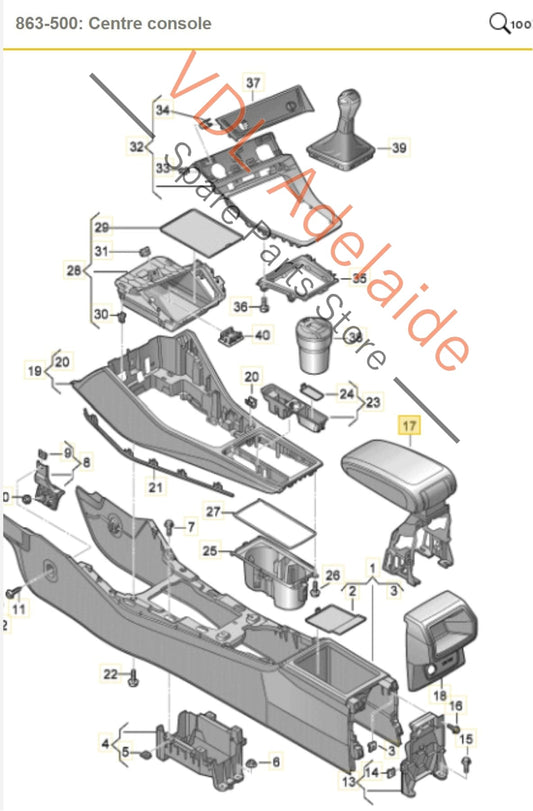 83A864207B25D 83A8642834PK Audi RSQ3 F3 Interior Middle Armrest Black with Grey Stitch 83A864207B 25D