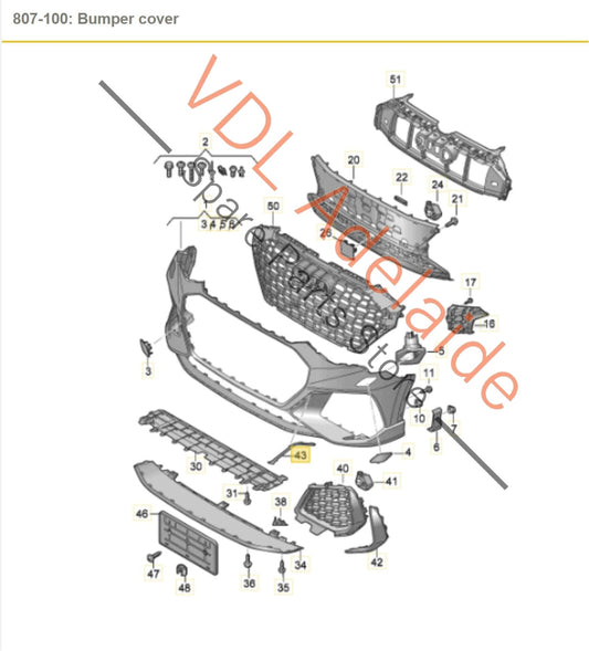 83A807968 Audi RSQ3 F3 Front Bumper Black Trim Strip Right Side Next to Grille 83A807968