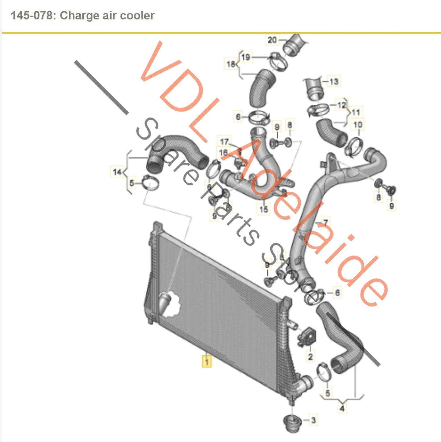 5Q0145803AD 5Q0145803K VW Golf MK7 R Gti Charge Air Intercooler for vehicles with CHHB, CHHA, CNTA, CXDA 5Q0145803AD 5Q0145803K