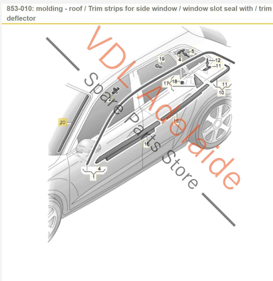 8V3854327C Audi A3 S3 RS3 8V Sportback Windscreen Exterior Deflector Strip Trim Left 8V3854327C