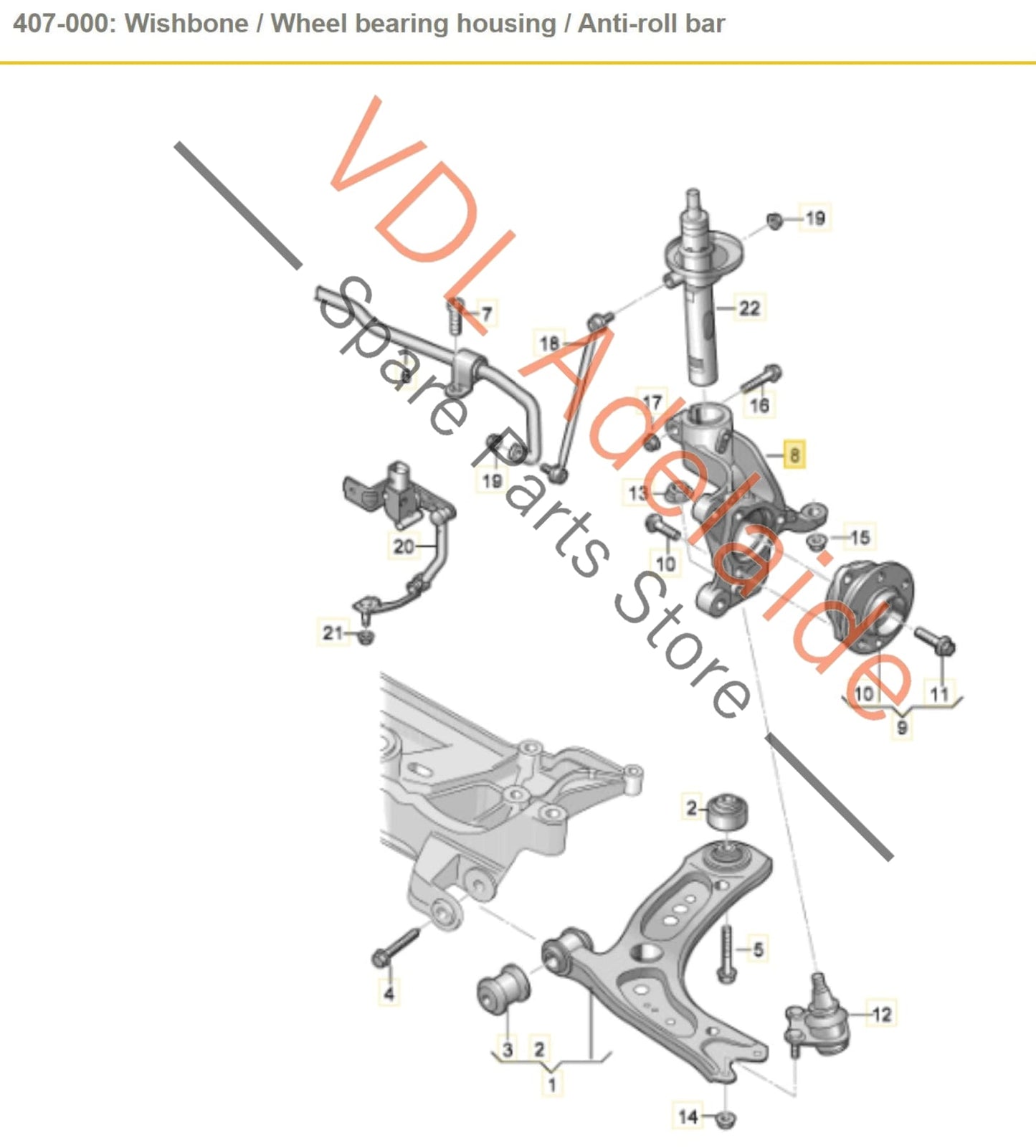 8V0407253A Audi S3 RS3 8V Front Left Hub Knuckle Stub Wheel Bearing Housing Carrier 8V0407253A