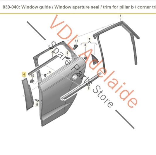 8V4839902A 8V4839902 Audi A3 S3 RS3 8V Rear Right Door Exterior Trim for B-Pillar Black Glossy 8V4839902B