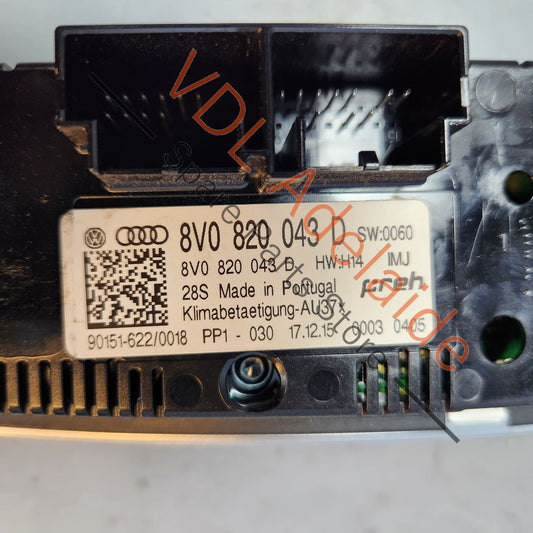 8V0820043D Audi A3 S3 RS3 8V Air Conditioning Control Switch 8V0820043D