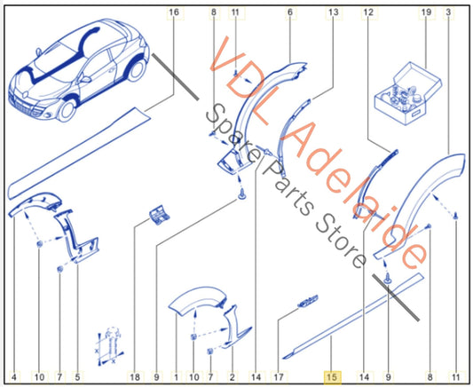 764192275R764193237R Renault Megane III DZ0/1 RS250 265 275 Left Side Exterior Sill Rocker Panel Molding Side Skirt Trim 764192275R 764193237R Twilight Blue 472