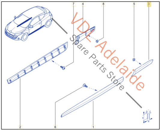 768579138R768570131R Renault Megane Left Side Rear Exterior Body Molding 768579138R 768570131R Oyster Grey