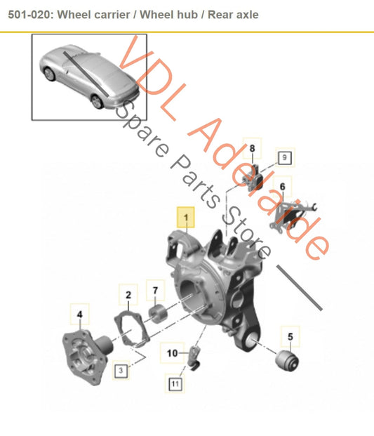 971505436B 971505436H  Porsche Panamera Turbo 971 Rear Right Hub Knuckle Wheel Bearing Carrier 971505436B 971505436H