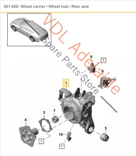 971505436J 971505436F  Porsche Panamera 971 Rear Right Hub Knuckle Wheel Bearing Carrier 971505436J 971505436F