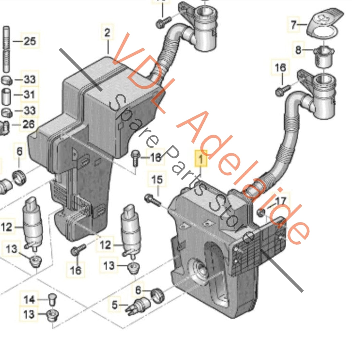 1K0955453S VW Golf R32 Windscreen Washer Bottle Tank Reservoir complete with motors 1K0955453S