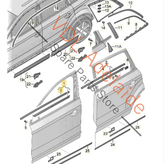 4L0853284E2ZZ Audi Q7 4L Exterior Window Seal Strip Moulding Chrome Trim Right Front 4L0853284E 2ZZ