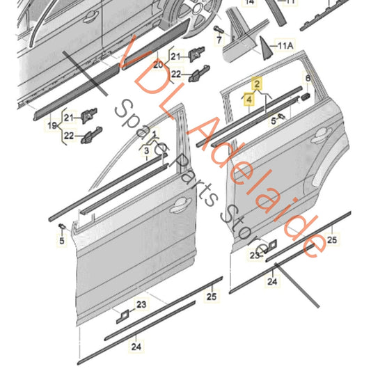 4L0853763E2ZZ Audi Q7 4L Exterior Window Seal Strip Moulding Chrome Trim Left Rear 4L0853763E 2ZZ