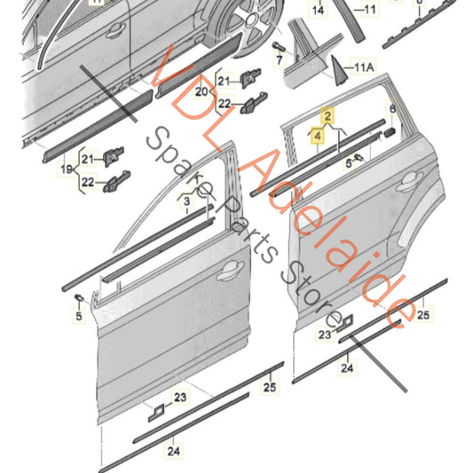 4L0853764E2ZZ Audi Q7 4L Exterior Window Seal Strip Moulding Chrome Trim Right Rear 4L0853764E 2ZZ