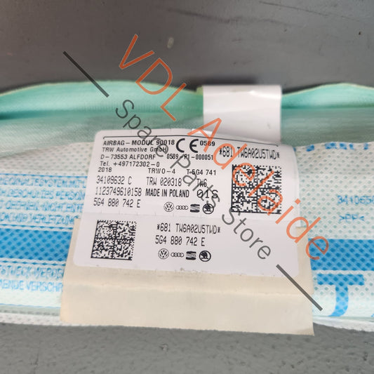 5G4880742E VW Golf Mk7 Right Side Head Curtain Airbag Unit for 4-Door 5G4880742E