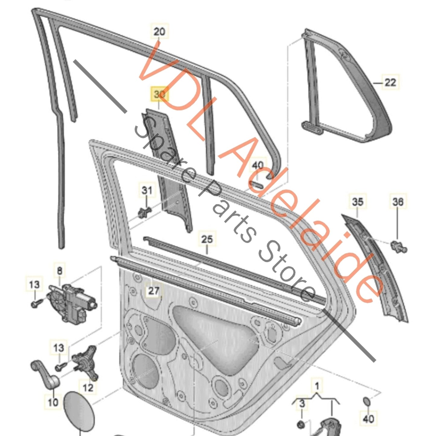 5G6839901B VW Golf Mk7 Gloss Black Rear Left B Pillar Exterior Trim for Door Window Frame 5G6839901B