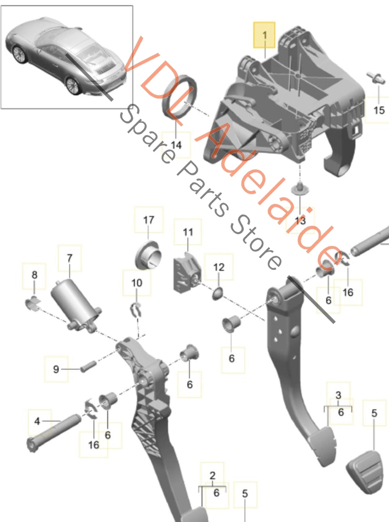 99142306600 Porsche 911 991 Brake & or Clutch Pedal Mounting Bracket for RHD models 99142306600