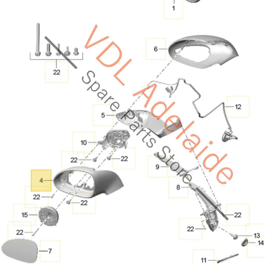 99173163101G2L 99173163101   Porsche 911 991.2 Left Side Exterior Mirror Cap Cover LHS 99173163101 G2L GT Silver Metallic U2 / M7Z