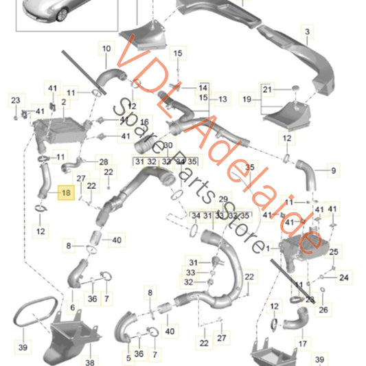 9P1145720A Porsche 911 Right RHS Intercooler Pressure Pipe Hose 9P1145720A