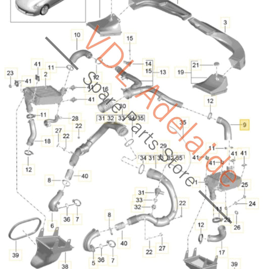 9P1145745 Porsche 911 Right RHS Intercooler Pressure Pipe Hose 9P1145745