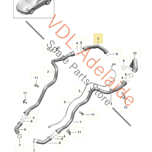 9P1121641    Porsche 911 Rear Right Engine Coolant Hose Pipe 9P1121641