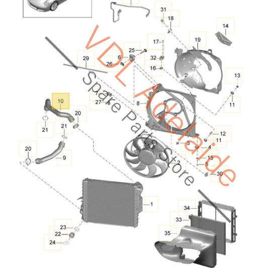 9P1121611    Porsche 911 Front Left Radiator Feed Short Hose Pipe 9P1121611