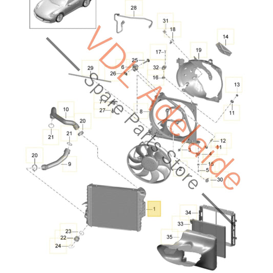 9P1121251    Porsche 911 991.2 Left Side Front Radiator 9P1121251