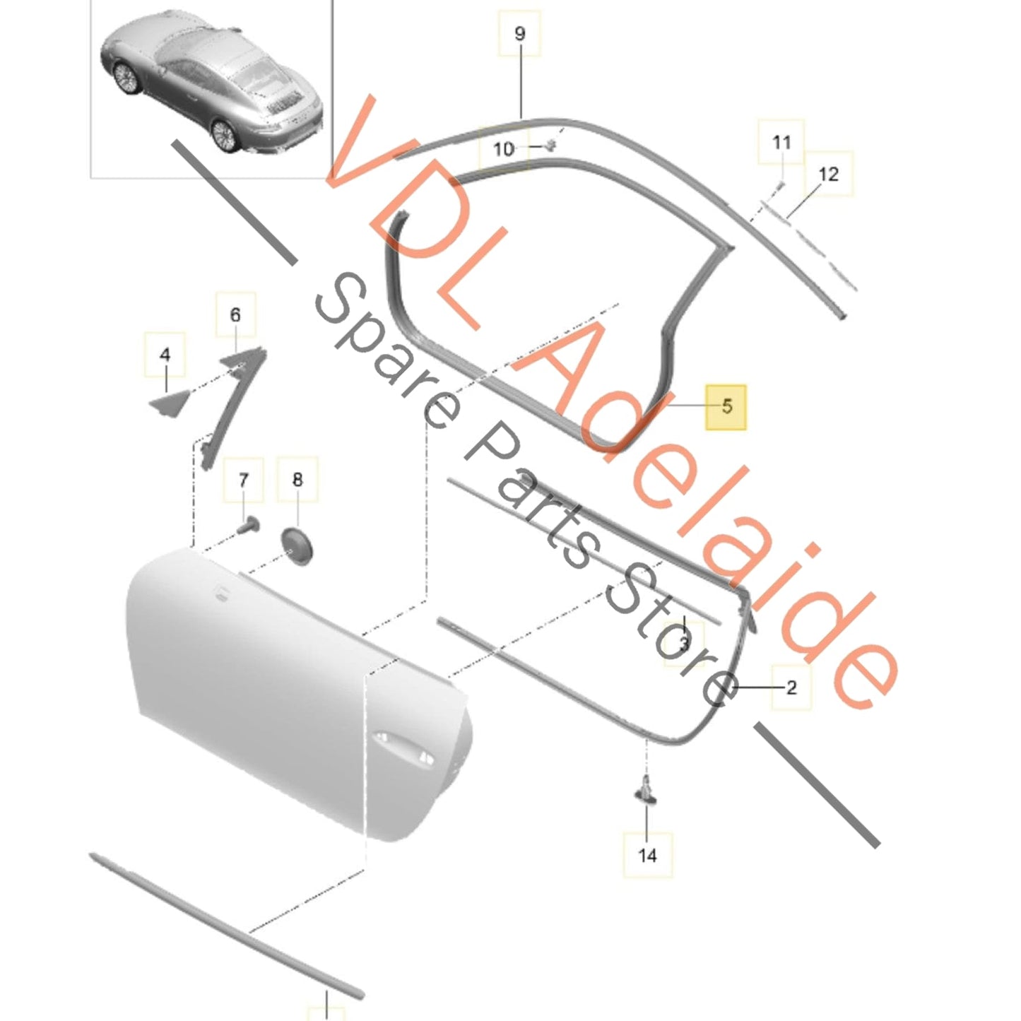 99153707510 Porsche 911 Coupe Left Side Inner Door Seal Rubber 99153707510
