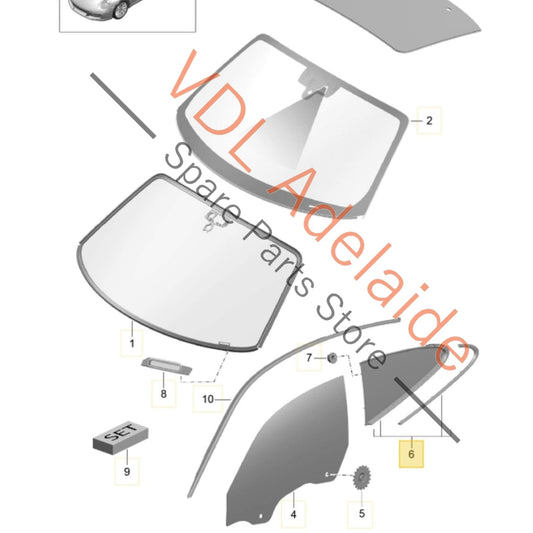 9915431121603C    Porsche 911 Coupe Right Rear Side Window Glass 99154311216 03C Rally Black