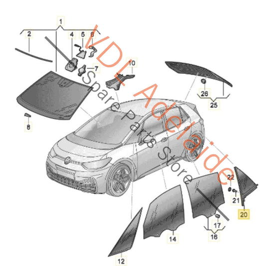 10A845213G Cupra Born K11 Left Rear Door Quarter Window 10A845213G Tinted